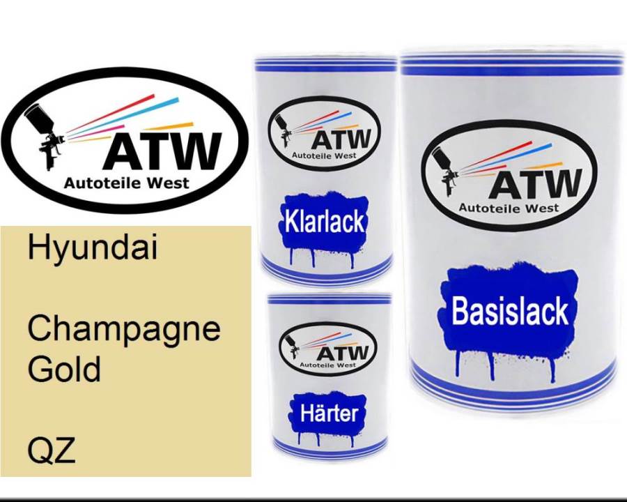 Hyundai, Champagne Gold, QZ: 500ml Lackdose + 500ml Klarlack + 250ml Härter - Set, von ATW Autoteile West.